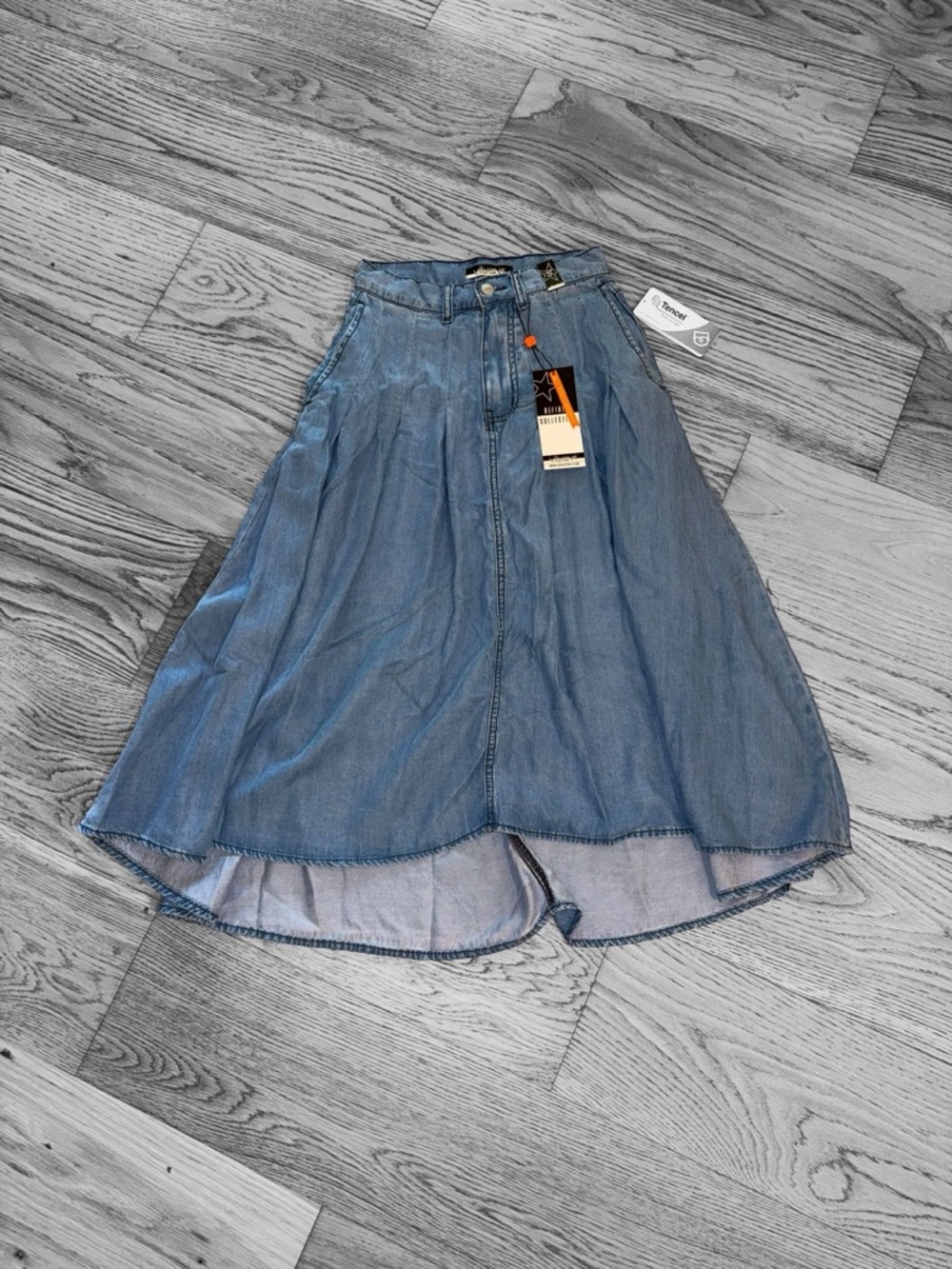 Vibrant Light Blue High-Low Denim Skirt